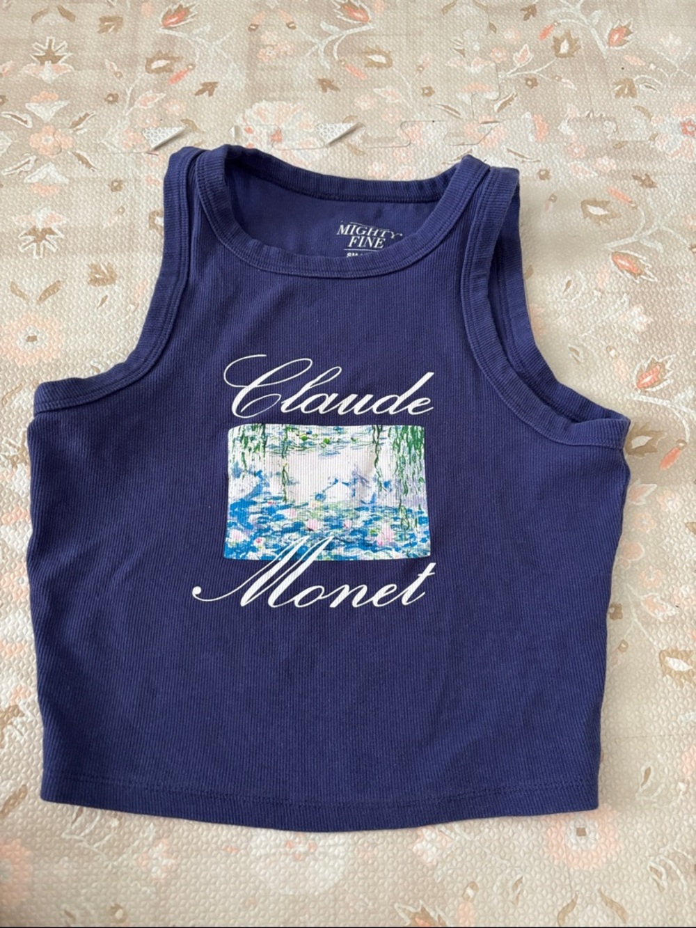 Mighty Fine Claude Monet Navy Ribbed Crop Tank Top Size Small